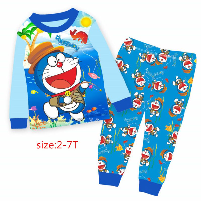2016 Baby Doraemon Clothes Wholesale Two Piece Cartoon Suit Boys Long