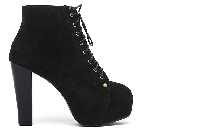 black ankle boots with tan heel