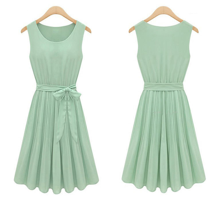H340 New Womens Light Green Sleeveless Pleated Cocktail Party Dress