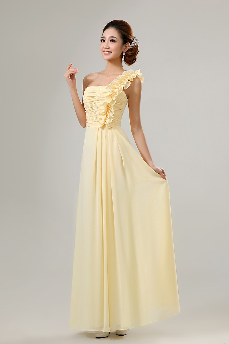 Bridesmaid Chiffon One Shoulder Wedding Dresses Evening Womens Long Red Blue Purple Yellow Dress