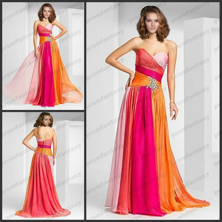 Ombre Colorful Chiffon Evening Gowns 2016 Cheap Sweetheart Neckline