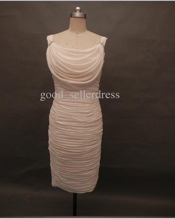 Peach Chiffon Elegant Mother Of The Bride Dresses Knee Length With