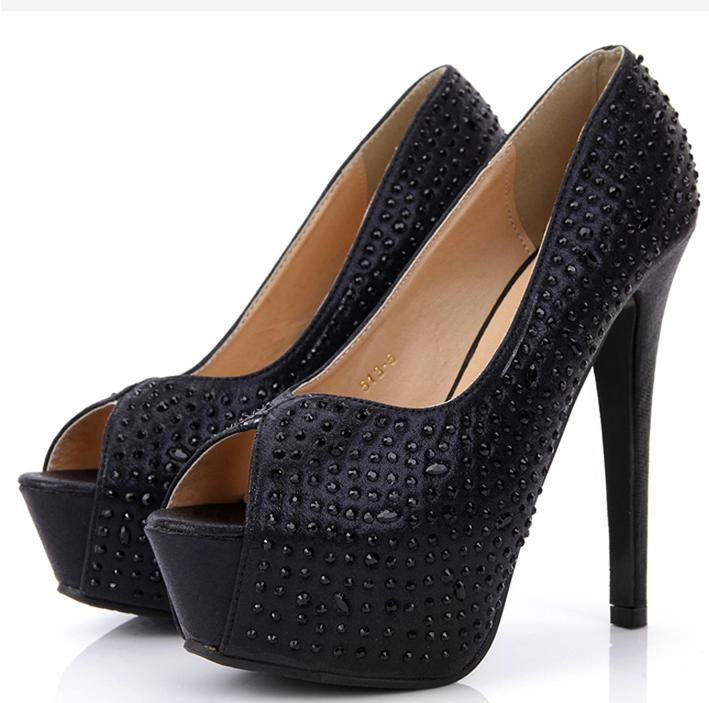 2012 Crystal Studded Bridal Wedding Shoes Peep Toe Stiletto Dress Shoes Size 34 To 39 Orthopedic 