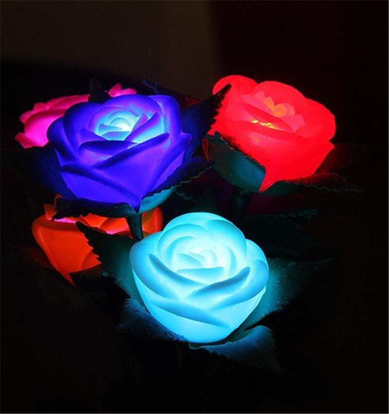 Many Colors PVC Rose Shaped LED Light Rose Flower Night Light Romantic