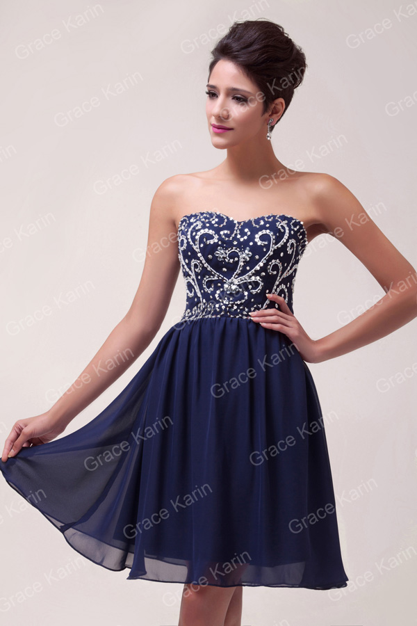 Hot Sexy Strapless Mini Short Navy Blue Dresses Sequins