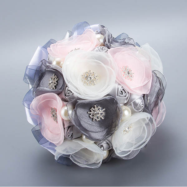 Grey Silk Bridal Flower Bouquets Pure Pearl Custom Made Bridal Flower