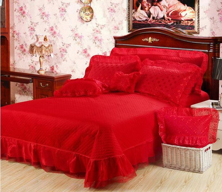 Cotton Denim Bed Skirt Pink Lace Cotton Quilt Embroidered Lace Wedding