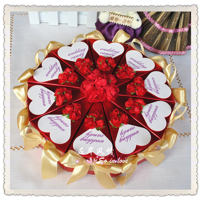 Romantic Purple Candy Boxes Cake Shape Purple Flower Decoration Bowknot