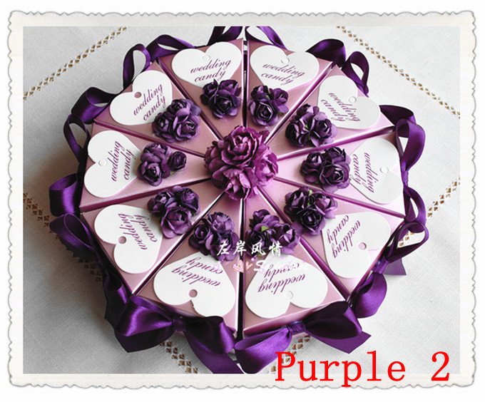 Romantic Purple Candy Boxes Cake Shape Purple Flower Decoration Bowknot