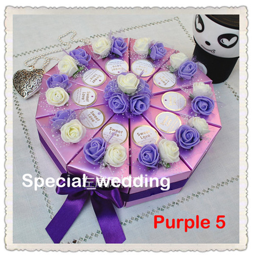 Romantic Purple Candy Boxes Cake Shape Purple Flower Decoration Bowknot