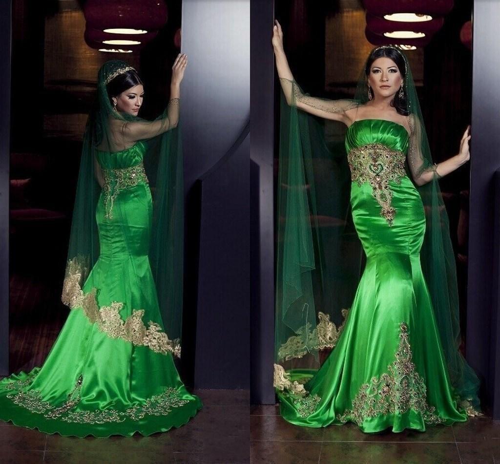 2015 India Wedding Dresses Strapless Green Mermaid Bride Dresses