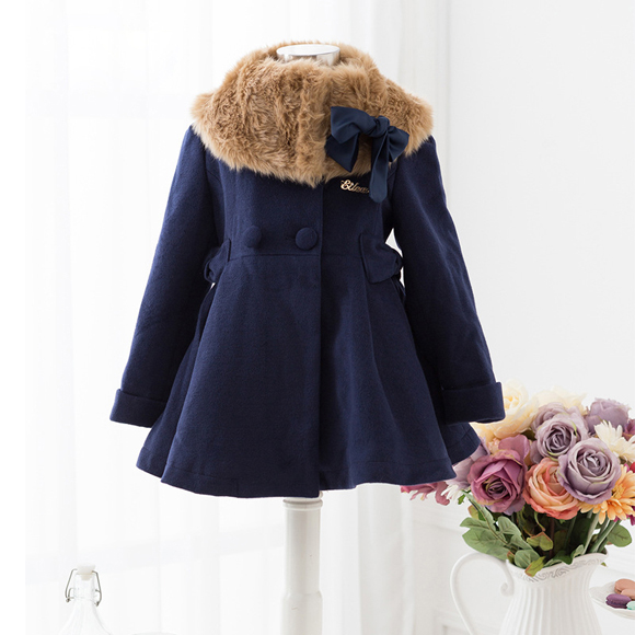 Wool Coat Girls Red Winter Fur Coats Cashmere Wool Dress Coat Toddler Outerwear Overcoat