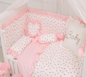 Baby Bedding Sets Cotton Pink Lace Strawberry Pattern Infant Crib Pillowcase Duvet Cover Newborn Cot Mattress cover