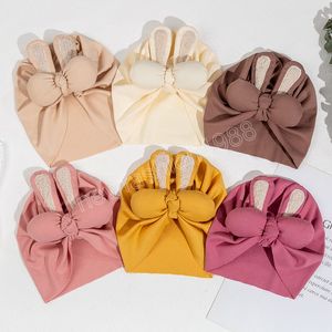 Baby Bow Turban Bunny Hat Newborn Indian Caps Elastic Soft Girls Hair Accessories Kids Rabbit Ear Warm Beanies Cute Photo Props