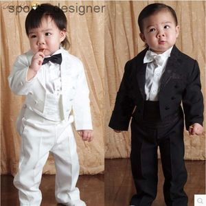 Baby Boy Cinq pièces vêtements ensemble enfants smoking enfants costume de mariage formel bébé garçons blazers costumes noir blanc 1-4 ans ''gg''B847