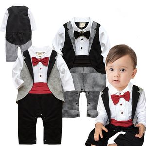 Mamelucos de caballero para bebés de manga larga con corbata a cuadros mono Moda Tuxedo Boutique ropa para niños pequeños 2 colores C5578