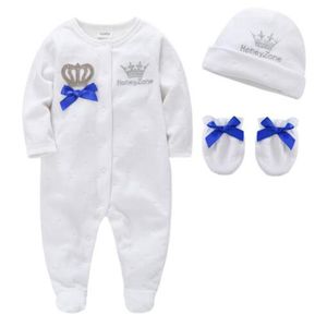 Baby Boys Mamelucos Royal Crown Prince Conjuntos de ropa Niña recién nacida Monos + Gorra + Guantes 3 piezas Conjunto Infantil de una pieza Footies Pijamas generales de terciopelo