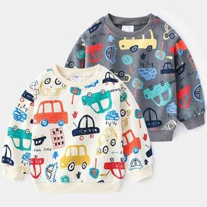 Baby Car Sweatershirt Printemps Vêtements pour enfants Tout-petits Mode Imprimer Tops Enfants O Cou Pull Outwear pour garçons 2 5 7 ans 210701