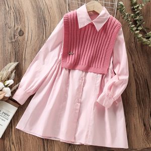 Vêtements de bébé Robes de soirée pour enfants pour filles Tenues Adolescents Robe chemise rose Costumes pour enfants Printemps Automne 6 8 10 12 13 ans 240325