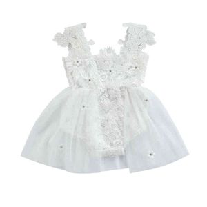 Ropa de bebé Vestido de verano Mono Color sólido Encaje Crochet Cuello cuadrado Sin mangas Mameluco Falda para niñas pequeñas 0-24 meses G1221
