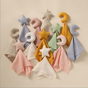 Bébé couette serviettes main marionnettes jouets dormir mâcher gaze coton étoile lune poupée apaiser bavoirs salive mouchoir couvertures de sécurité BC221