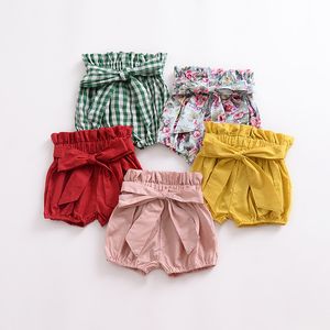 Bébé Floral Plaid Bow Shorts Enfant en bas âge à volants PP Pantalon enfants Lantern shorts Summer Infant Bread 5 couleurs C5892