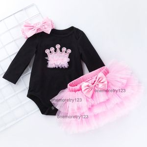 Bebé niña 1er cumpleaños negro mameluco falda 3 unids/set 0-24 meses recién nacido princesa vestido algodón Top faldas tutú