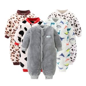 Bébé fille garçon épais barboteuse chaud hiver né infantile bébé léopard Carto polaire barboteuse combinaison doux pyjamas vêtements est 231225