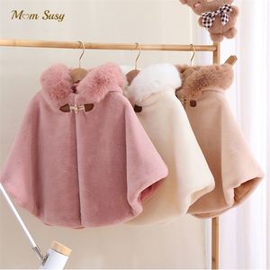 Baby Girl Cloak Faux Fur Winter Infant Toddler Child Princess Hooded Cape Fur Collar Baby Outwear Top Warm Clothes 1-8Y 210902
