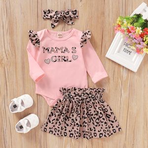 Ropa para niña de 12 a 18 meses, Pelele rosa de manga larga, falda con estampado de leopardo para niñas pequeñas, conjuntos de ropa de primavera