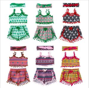 Bébé Fille Vêtements Enfants Été Gland Vêtements Ensembles Photo Crop Tops Shorts Bandeau Costumes Plage Bretelles Gilet Pantalon Bandeau Tenues C5871