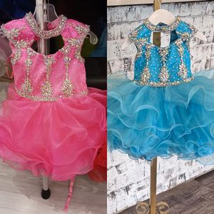 Baby Girl Cupcake Pageant Dress para Little Miss 2023 Blue Hot Pink Grape Glitz Kids Birthday Vestido de fiesta formal Infant Toddler Designer Ruffles AB Stone Mini Real Image