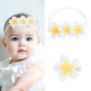 Baby girl bandeaux de fleur jaune blanche couronne élastique bandeau élastique coton coton pour tout-petit accessoires de cheveux bébé 22292