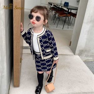 Baby Girl Knit Clothes Set Invierno Otoño Primavera Infant Toddler Sweater + Falda 2PCS Outfit Warm Christmas Party 1-10Y 211025