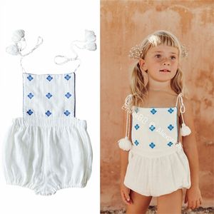 Bébé fille qualité été vêtements blanc broderie belle barboteuse enfants sans manches bulle combishort Lii * enfants 210619