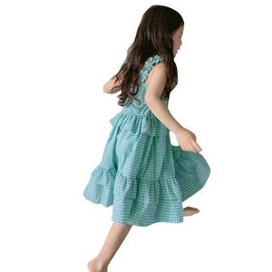 Bebé niña ropa de verano 2020 boutique coreana vestido correa estilo cuadros volante dulce lindo princesa vestido mejor regalo de cumpleaños Q0716