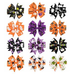 Baby Girls 3 pulgadas Fantasma Calabaza Halloween Grosgrain Cinta Arcos con clip Molinillo Pinzas para el cabello Horquilla Barrettes Hermoso HuiLin 327 U2