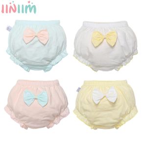 Baby girl 4pcs informes informes pantalones de pan cintura elástica ruffle bowknot pantalones cortos reutilizables cubierta de pañales para niños ropa interior