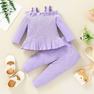 Conjunto de ropa para niñas pequeñas Brace Tops + Pantalones Ropa de boutique para niños de otoño 0-2T Trajes de manga larga para niños pequeños Moda