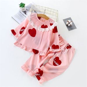 Baby Girls Pijamas Set Lindo Dibujos animados Ropa de manga larga Algodón Seda Delgada Manga larga Aire acondicionado Ropa de dormir Familia 210915