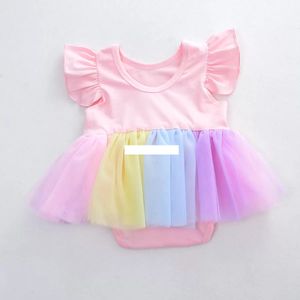 Bebé niñas mameluco impreso dibujos animados Arco Iris caballo vestido niños encaje TuTu Fly manga monos ropa para niños