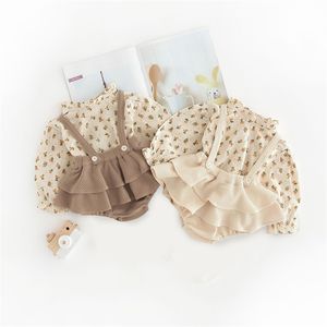 Bébé filles printemps été vêtements ensemble enfant en bas âge fleur pull haut + bretelles barboteuse robes né tenues pour bébés 210816