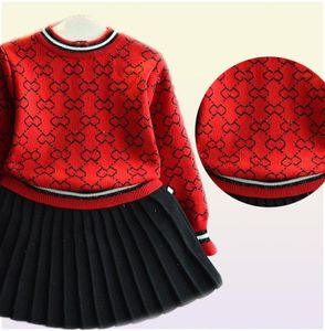 Ensemble de vêtements d'hiver pour bébés filles, pull à manches longues, chemise et jupe, 2 pièces, tenues de printemps pour enfants, vêtements pour filles7918519