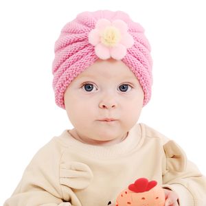 Chapeau de bébé chapeau d'hiver chapeau de chapeau de chapeau de chapeau de chapeaux de laine chaude chapeau tricoté pour filles garçons couleur solide fleur fleur décor toddler headwear wrap kbh176