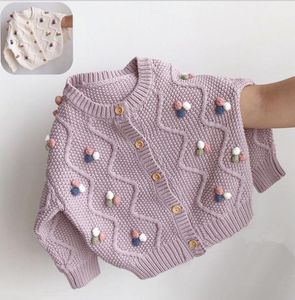 Baby Kids twist jacquard sweater children colorful pompom single-breasted long sleeve sweater girls princess cardigan outwear