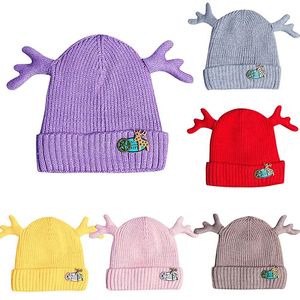 Baby Knitted Christmas Dear Antler Hats Child Kids Warm Winter Crochet Cap Boy Girls Double Thick Warm Caps Hats