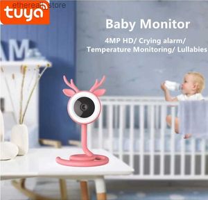 Moniteurs pour bébé Tuya 4MP moniteur bébé WiFi caméra IP intérieure Surveillance de la température Surveillance Mini Comcorder sécurité sans fil bébé animaux Cam Q231104