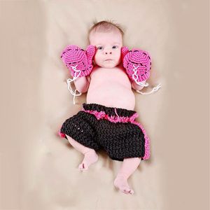 Bebé foto fotografía prop traje sombrero niños niña crochet punto ropa boxeador guantes de boxeo + pantalones conjunto para bebé infantil 58 z2