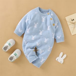 Mameluco de bebé de algodón de punto nacido niño niña mono traje de manga larga otoño niño pequeño ropa de invierno lindo conejo Onesies 220514