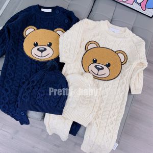 Bébé barboteuses nouveau-né vêtements 2023 automne hiver chaud tricoté coton pull bébé garçons combinaison enfant en bas âge infantile barboteuses chapeau 2 pièces